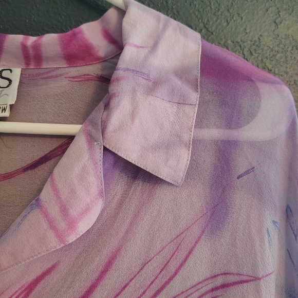 Women's Lavender and Pink silk Button-Down Shirt - Picture 5 of 6
